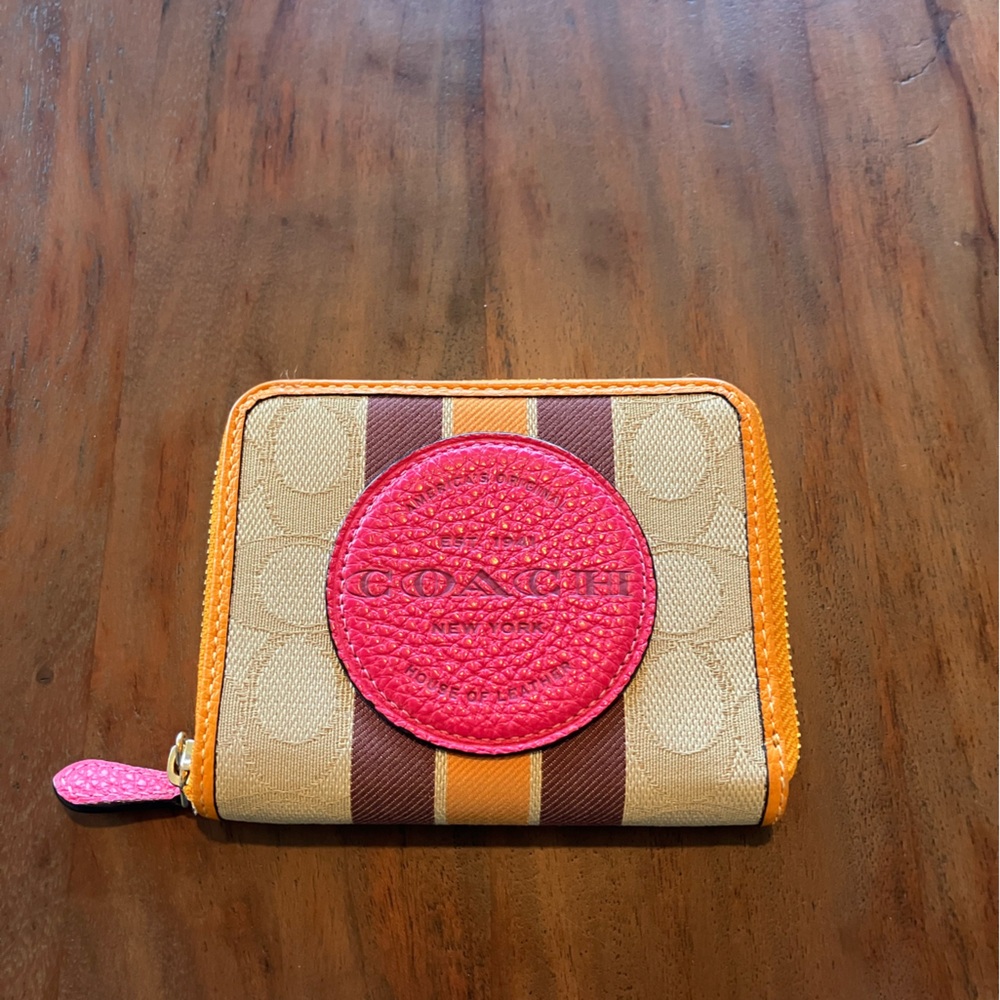 Coach Small Zip Around Wallet in Pink, Orange, Brown